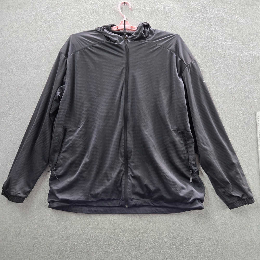 Adidas Men Jacket 2XL Gray Mesh Lined Track Hooded Logo Pockets Full Zip